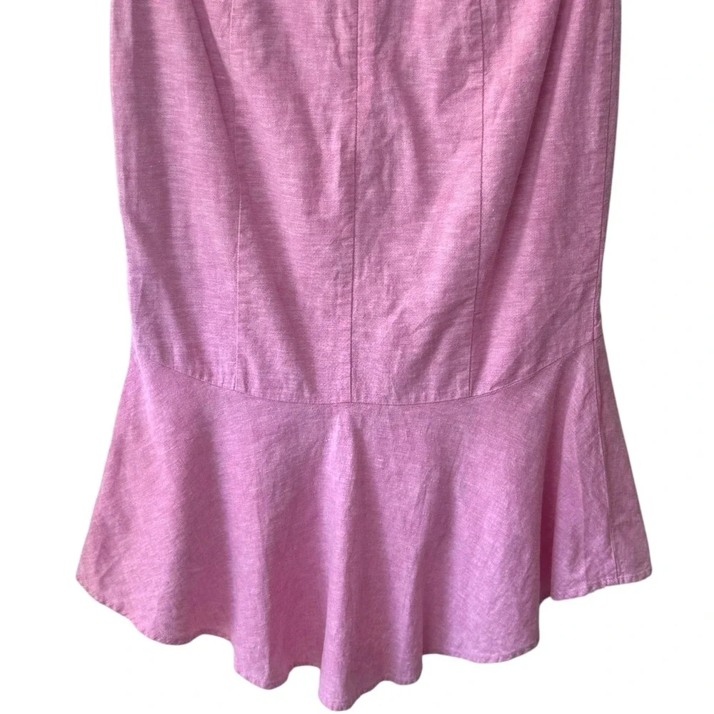 Y2K 7th Avenue Linen Blend Pink Hi Low Ruffle Trim Skirt Summer Event Feminine 4